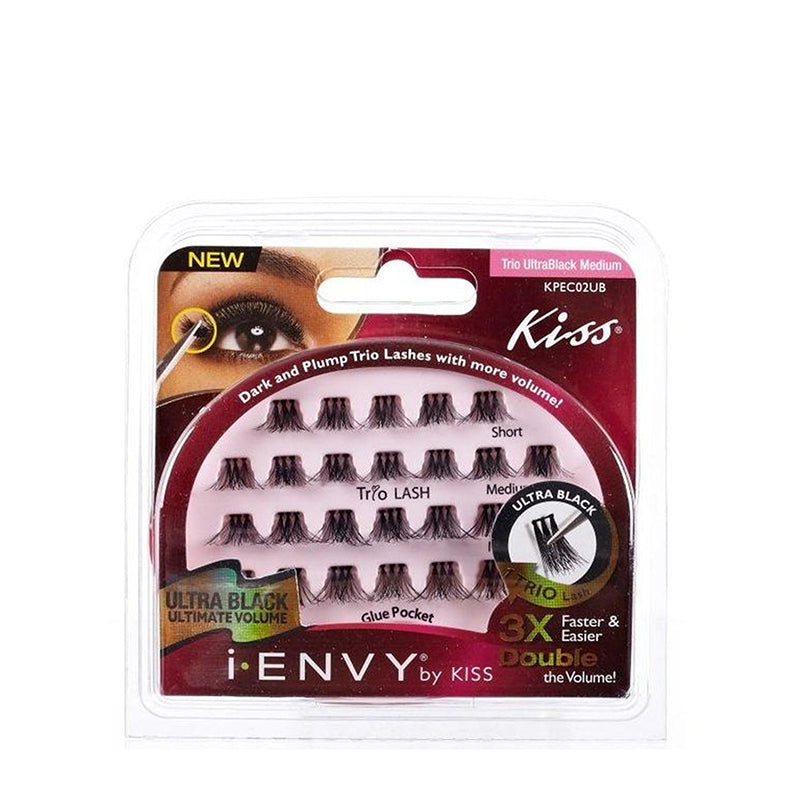 iEnvy Classic Trio Lash Kpec02Ub IVY BEAUTY by KISS ultra black cluster lashes pack for added volume