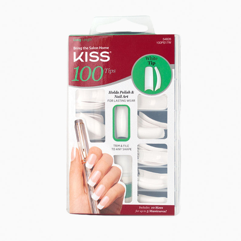 KISS acrylic nail tips 100 white French tip long length pack by IVY BEAUTY shows applied nails