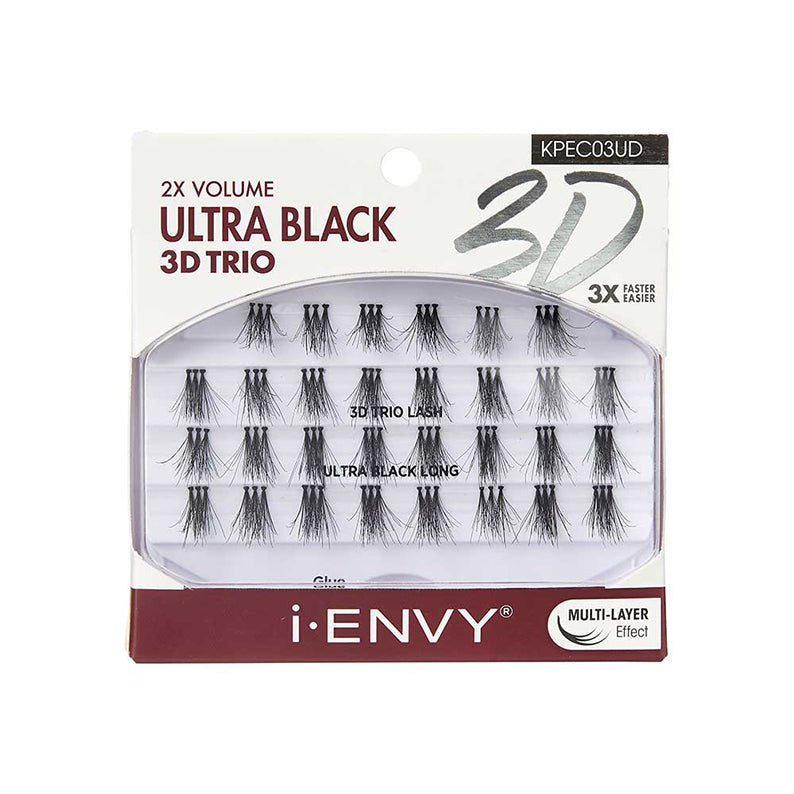 Kiss Ienvy 3D Trio Lash Ultra Black cluster lash tray 2X volume multi layer 3D effect for bold dramatic eyes