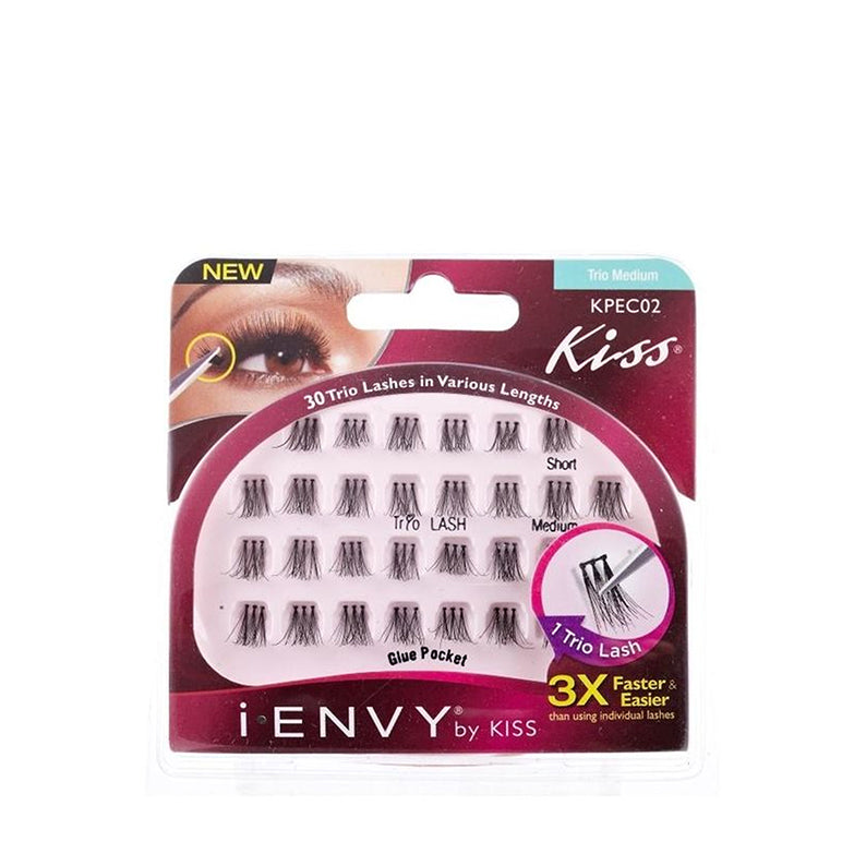 Kiss Ienvy Classic Trio Lash Kpec02 false eyelash clusters in medium lengths 30 trio lashes for natural volume