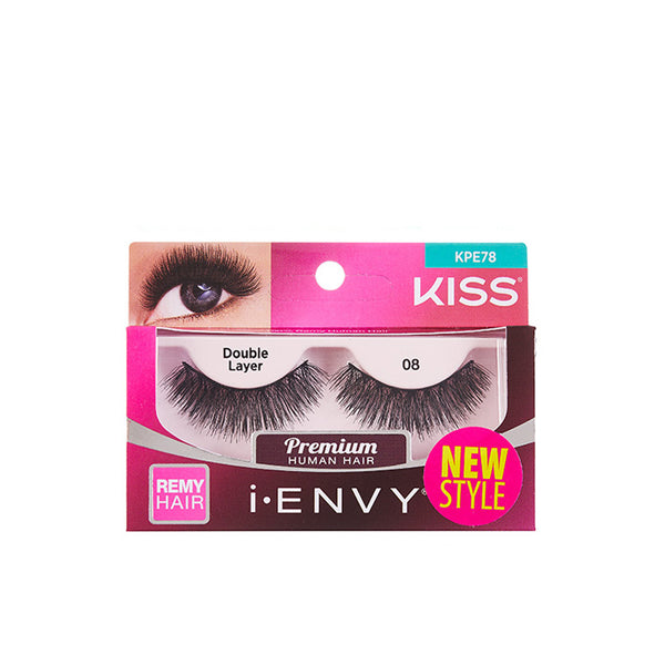 Kiss Ienvy double layer lashes premium human hair false eyelashes style 08 in pink KISS packaging