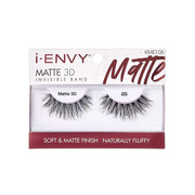 Kiss Ienvy Matte 3D lashes. Pair of soft matte false eyelashes with invisible band in clear packaging