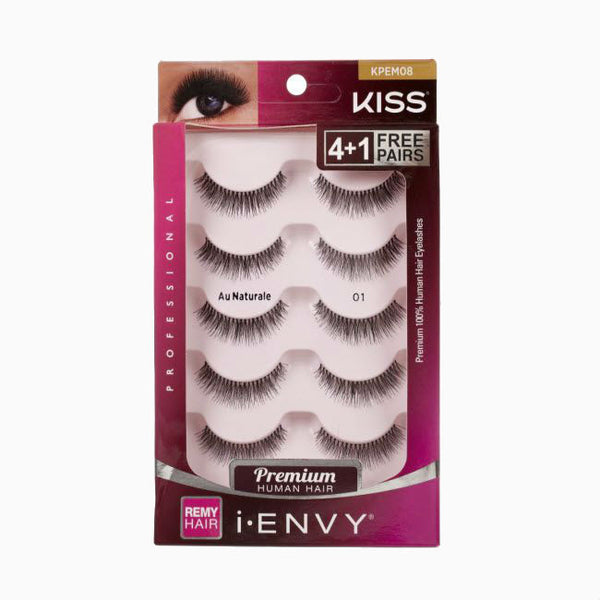 IVY BEAUTY by KISS boxed set of Kiss Ienvy premium human hair lashes showing five natural style pairs