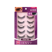 Kiss Ienvy So Wispy 06 human hair lashes. Pack of 5 wispy Remy lash pairs in purple packaging