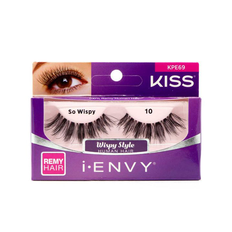 Kiss Ienvy So Wispy lashes human hair false eyelashes in purple box Remy hair Wispy Style size 10