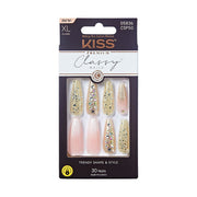 Kiss Premium Classy XL press on nails. long gold glitter rhinestone and pink ombre 30 nails in box