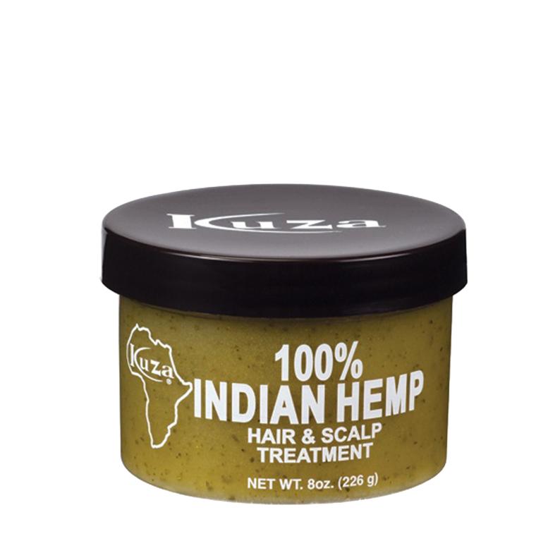 KUZA jar of Indian hemp hair and scalp treatment natural green paste in 8 oz container with black lid