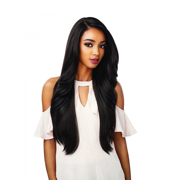 SENSATIONNEL Cloud 9 What Lace Swiss lace front wig. Long sleek black lace front wig with natural hairline