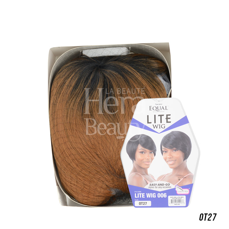 SHAKE N GO Freetress Equal synthetic wig. Ombre brown short lite pixie with side swept bangs OT27