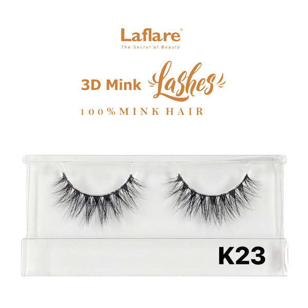 LAFLARE K23 3D faux mink eyelashes dramatic wispy reusable strip lashes in clear plastic case