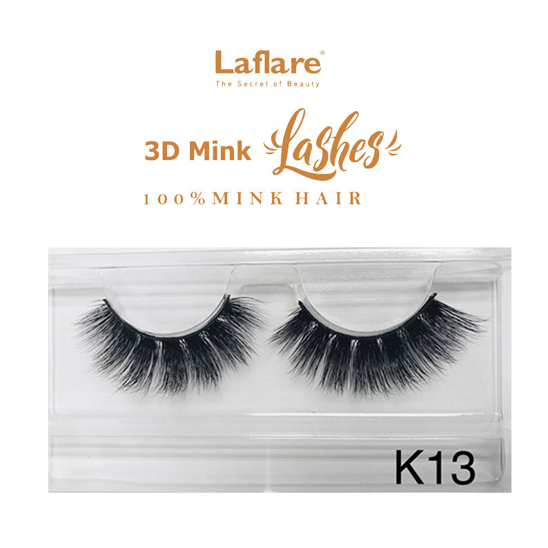 LAFLARE K13 3D faux mink lashes dramatic voluminous reusable strip eyelashes in clear case