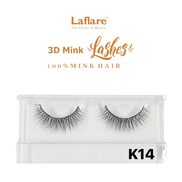 LAFLARE K14 3D faux mink lashes in clear plastic case natural voluminous false eyelashes