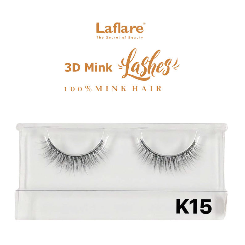 LAFLARE 3D faux mink lashes K15 pair in clear tray wispy natural black lashes for everyday glam