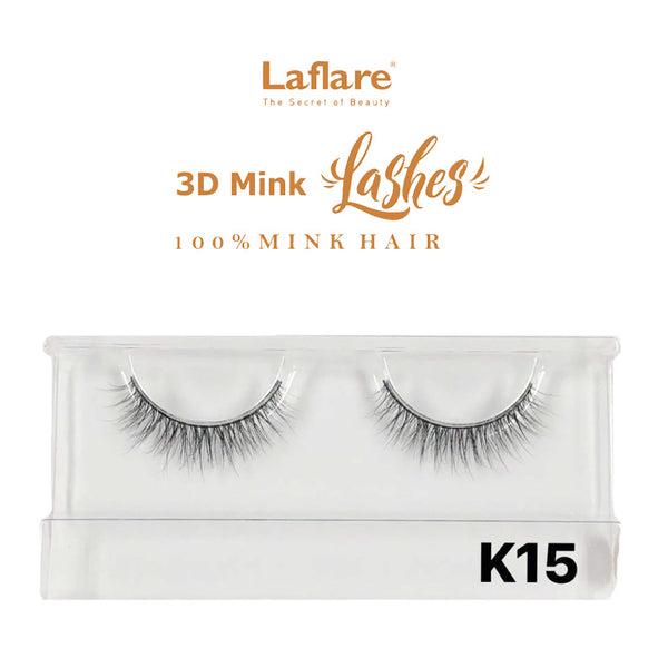 LAFLARE 3D faux mink lashes K15 pair in clear tray wispy natural black lashes for everyday glam