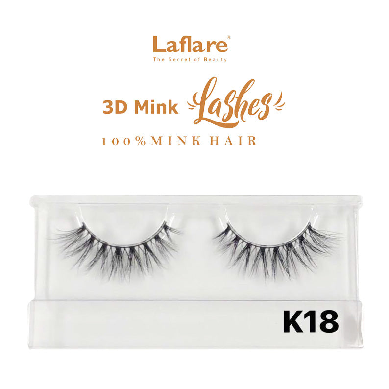 LAFLARE 3D faux mink lashes K18 natural voluminous strip lashes in clear case 100 percent mink hair