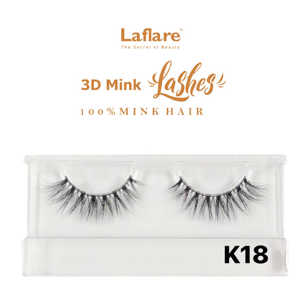 LAFLARE 3D faux mink lashes K18 natural voluminous strip lashes in clear case 100 percent mink hair