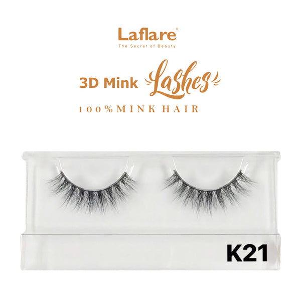 LAFLARE K21 dramatic black pair of 3D faux mink lashes in clear plastic tray for voluminous eye makeup