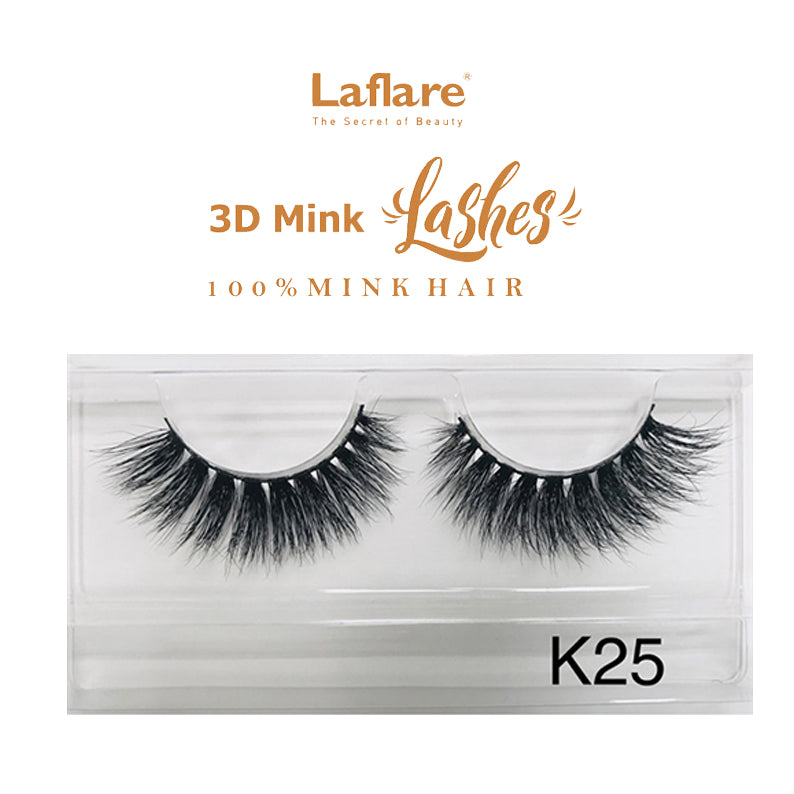 LAFLARE K25 dramatic voluminous black false eyelashes in clear case 3D faux mink lashes for glam looks