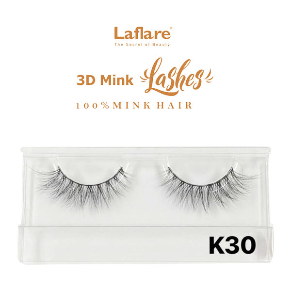 LAFLARE K30 pair of natural voluminous false eyelashes in clear case for everyday wear 3D faux mink lashes