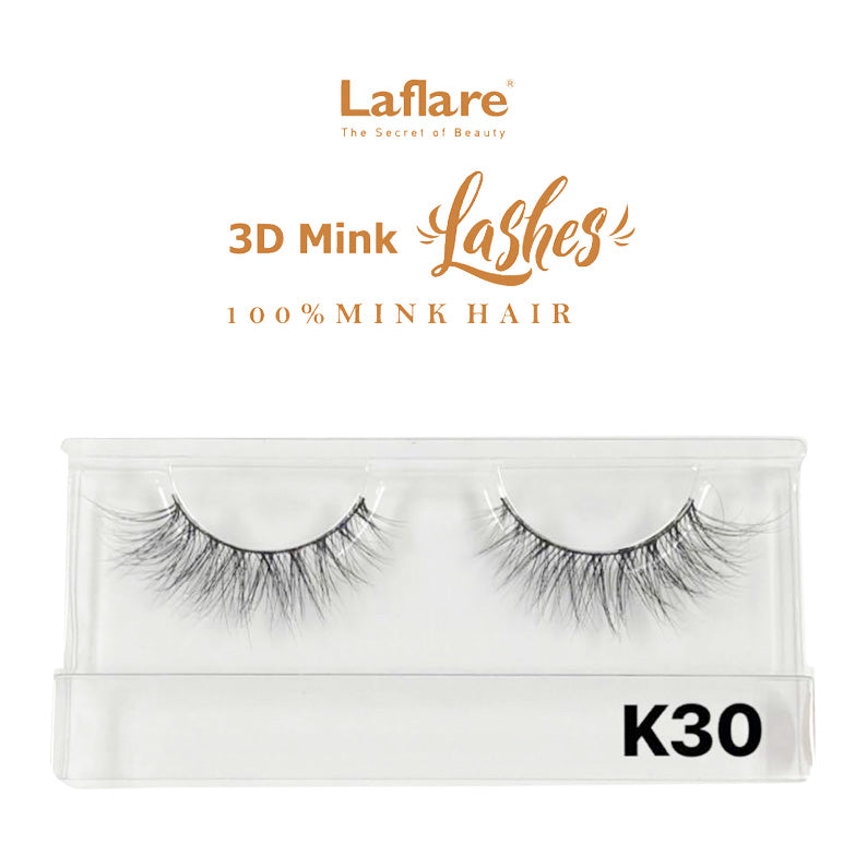 LAFLARE K30 pair of natural voluminous false eyelashes in clear case for everyday wear 3D faux mink lashes