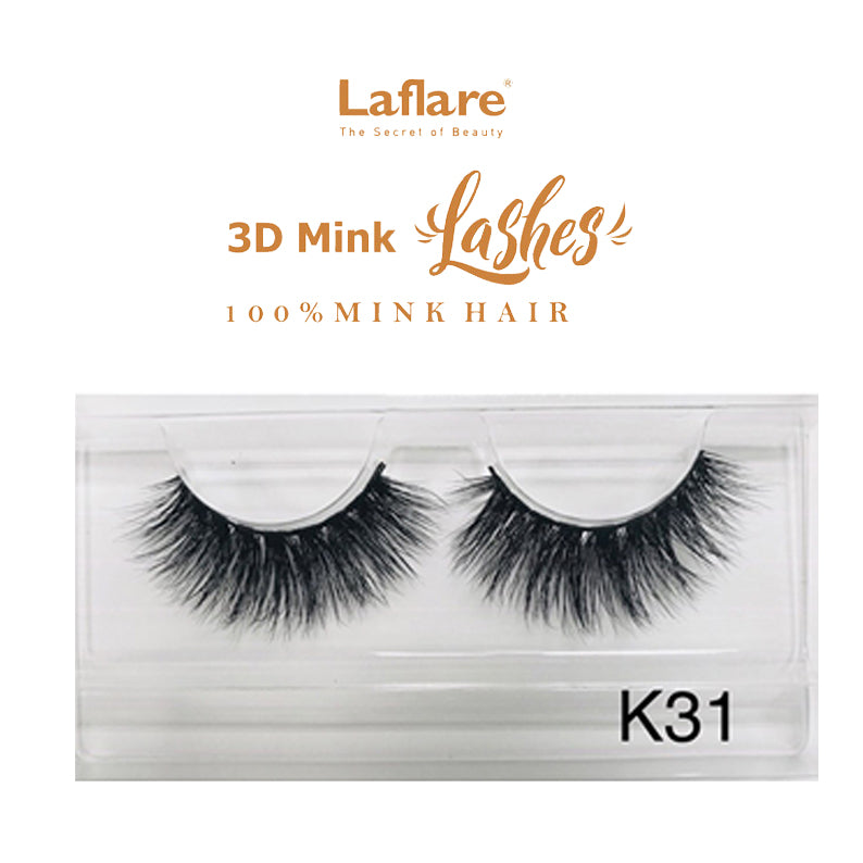 LAFLARE K31 dramatic black 3D faux mink lashes in clear tray fluffy layered volume for bold makeup