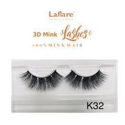 LAFLARE K32 dramatic black 3D faux mink lashes in clear plastic case for voluminous eye makeup