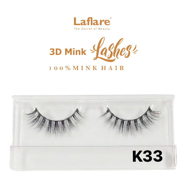 LAFLARE K33 wispy false eyelashes in clear plastic case 3D faux mink lashes for dramatic volume