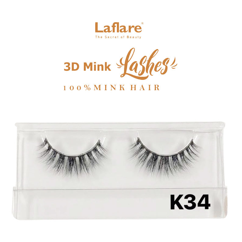 LAFLARE 3D faux mink lashes K34 natural full volume reusable strip lashes in clear case