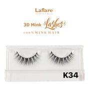 LAFLARE 3D faux mink lashes K34 natural full volume reusable strip lashes in clear case