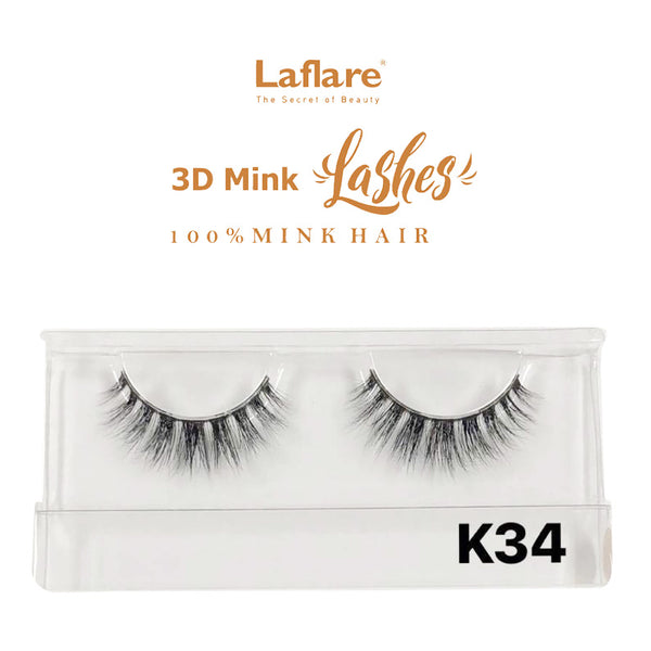 LAFLARE 3D faux mink lashes K34 natural full volume reusable strip lashes in clear case