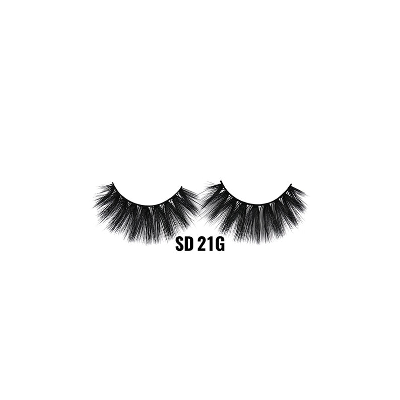 LAFLARE SD 21G dramatic black 3D faux mink lashes pair with wispy layered volume on white background