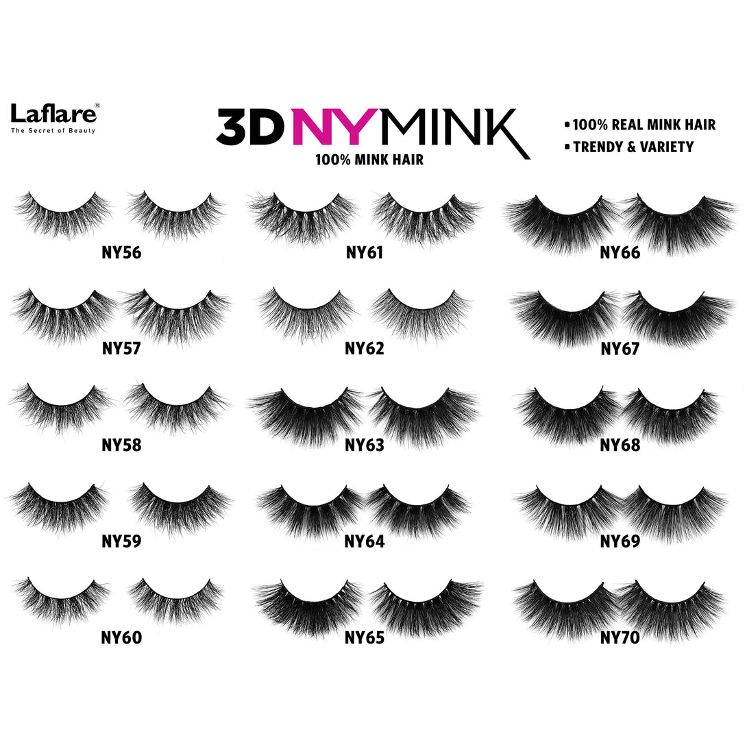 LAFLARE 3D mink lashes NY68 dramatic full volume false eyelashes display with multiple lash styles