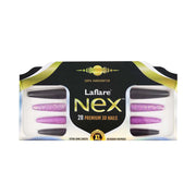 LAFLARE Nex 28 premium 3D purple glitter and black set with extra long coffin nail tips for dramatic manicures