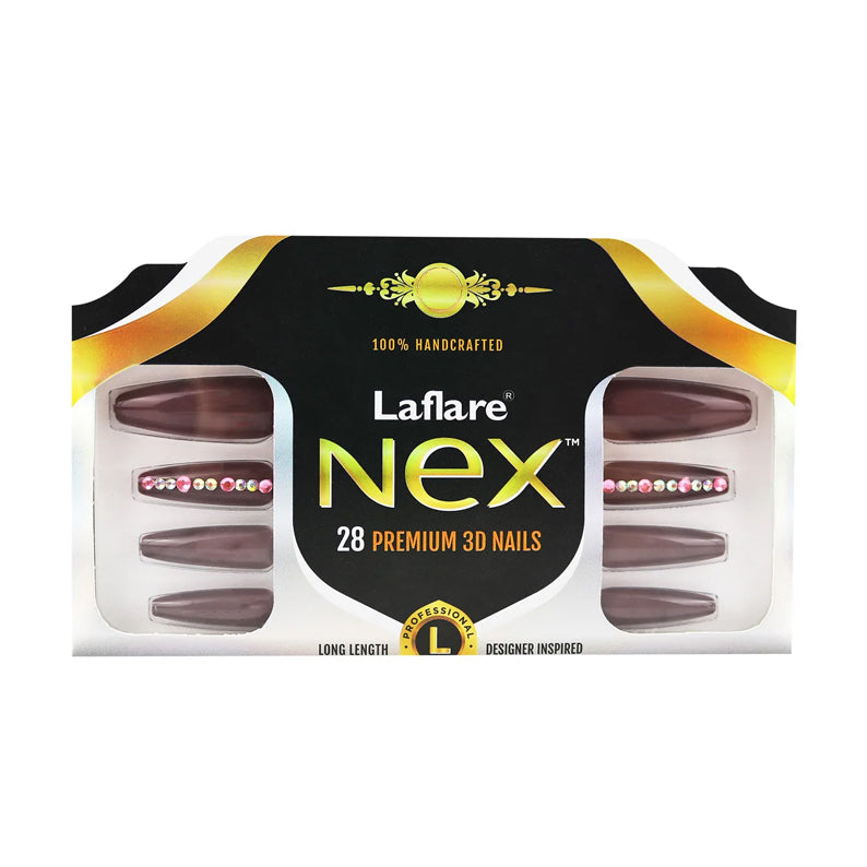 LAFLARE Nex long coffin nail tips 28 premium 3D mauve press on nails with rhinestone accent