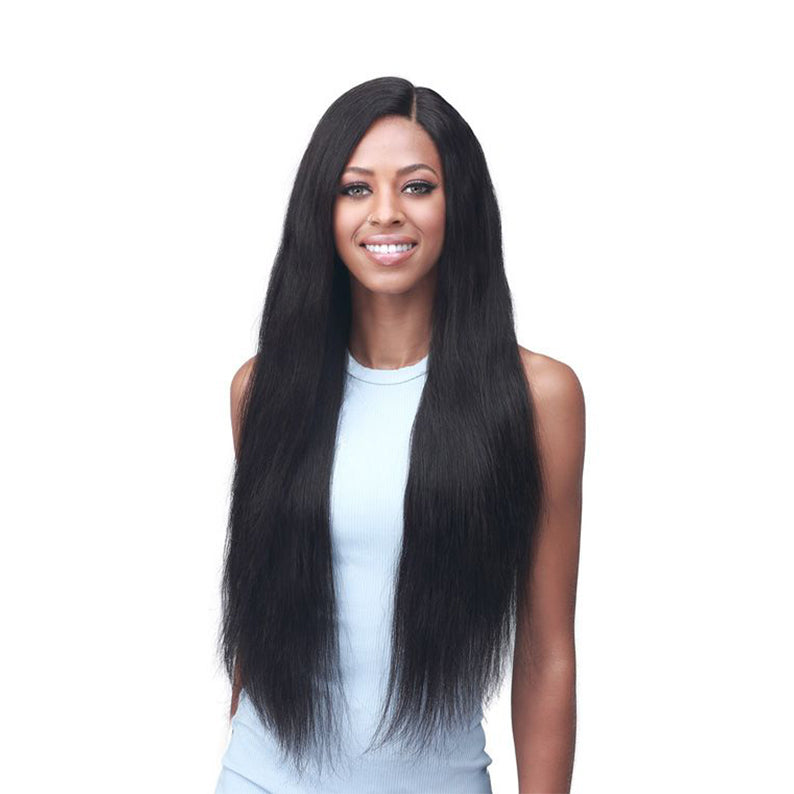 BOBBI BOSS long straight black 100% unprocessed human hair wig. Middle part waist length sleek natural look