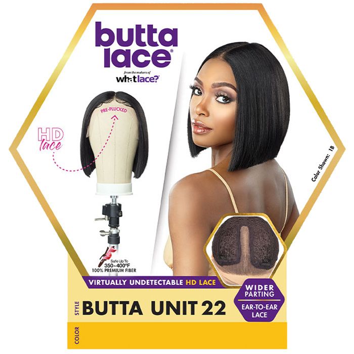 SENSATIONNEL Butta Lace Unit 22 wig straight sleek bob in black with HD ear to ear lace and wider parting