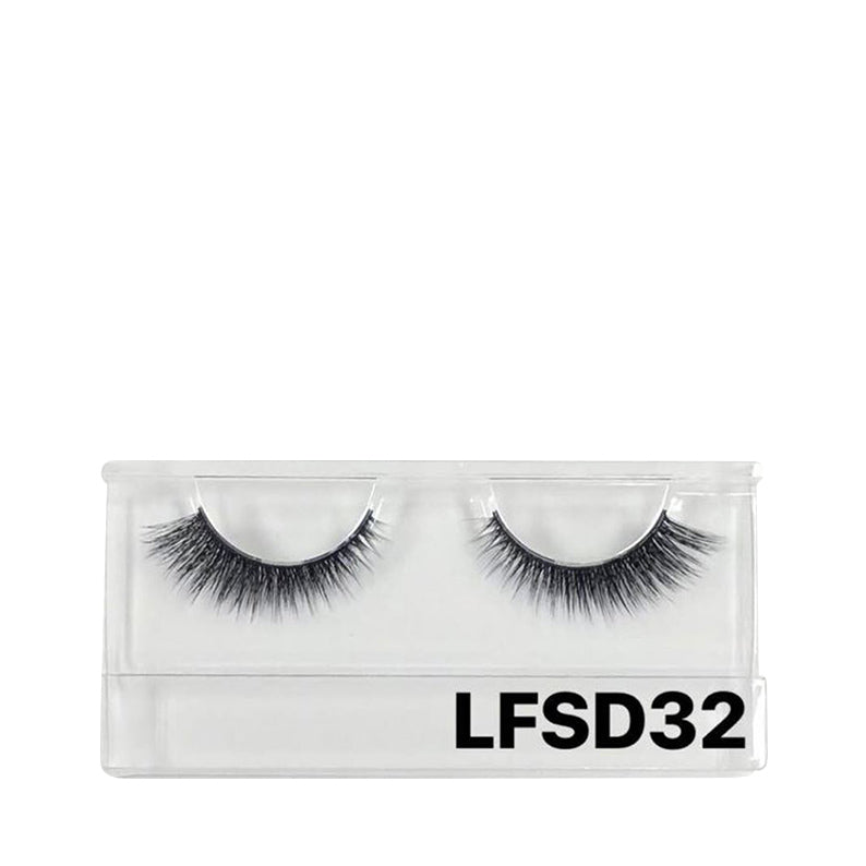 LAFLARE dramatic black reusable strip 3D faux mink lashes in clear case model LFS D32