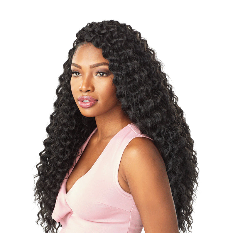 SENSATIONNEL Lulutress Deep Twist braid 18 inch long black curly braided hairstyle on woman