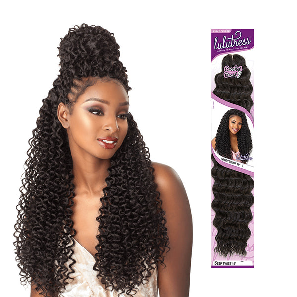Sensationnel Island Twist crochet braids deep twist 18 inch curly black hair extension