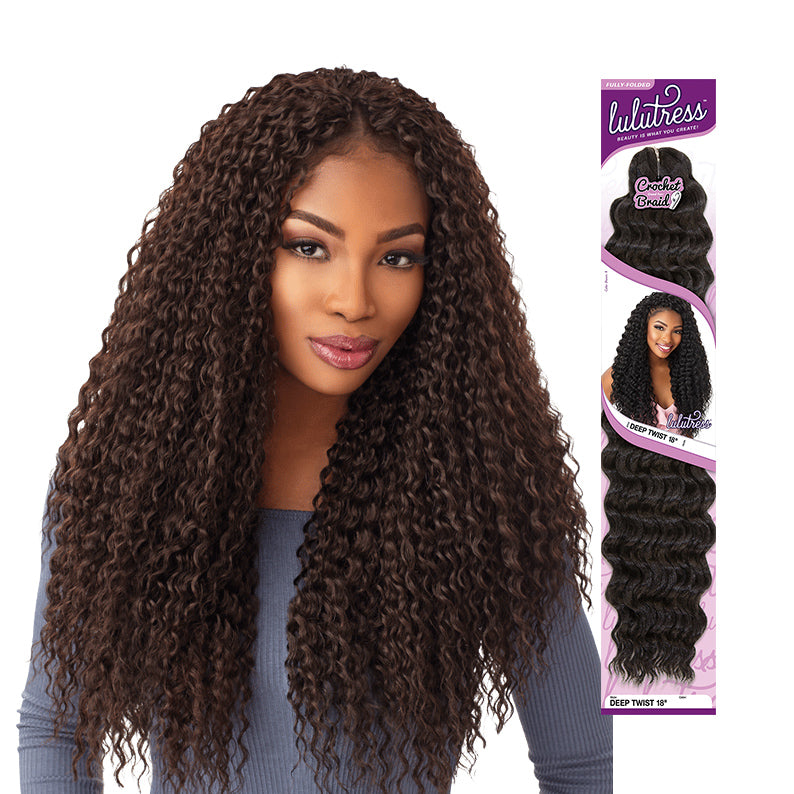 Lulutress wet curly braiding hair by Sensationnel shown on a model with long, voluminous curls