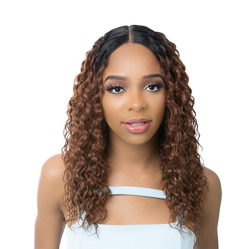 HD lace water wave wig brown ombre shoulder length with center part natural hairline ITS A WIG