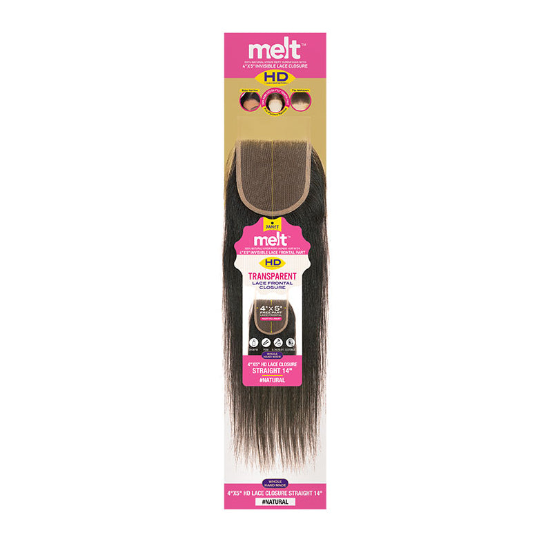 JANET Melt HD lace closure straight transparent 14 inch natural straight hair closure packaging