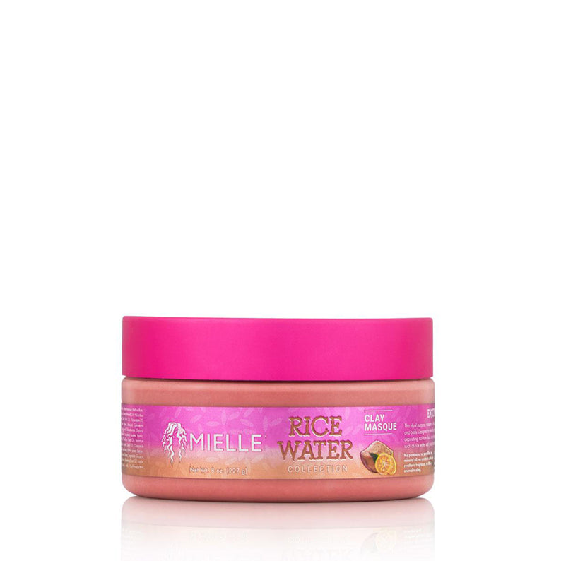 MIELLE rice water clay masque for hair in pink jar nourishing scalp detox and strengthening treatment