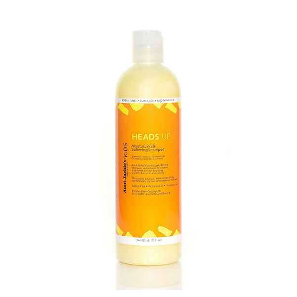 Aunt Jackie's Heads Up Moisturizing Shampoo for Girls with a bright orange bottle for gentle cleansing