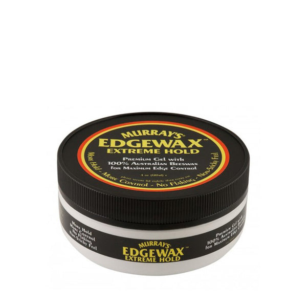 Murray's Edgewax Extreme Hold round jar with black lid and white base hair care edge control gel