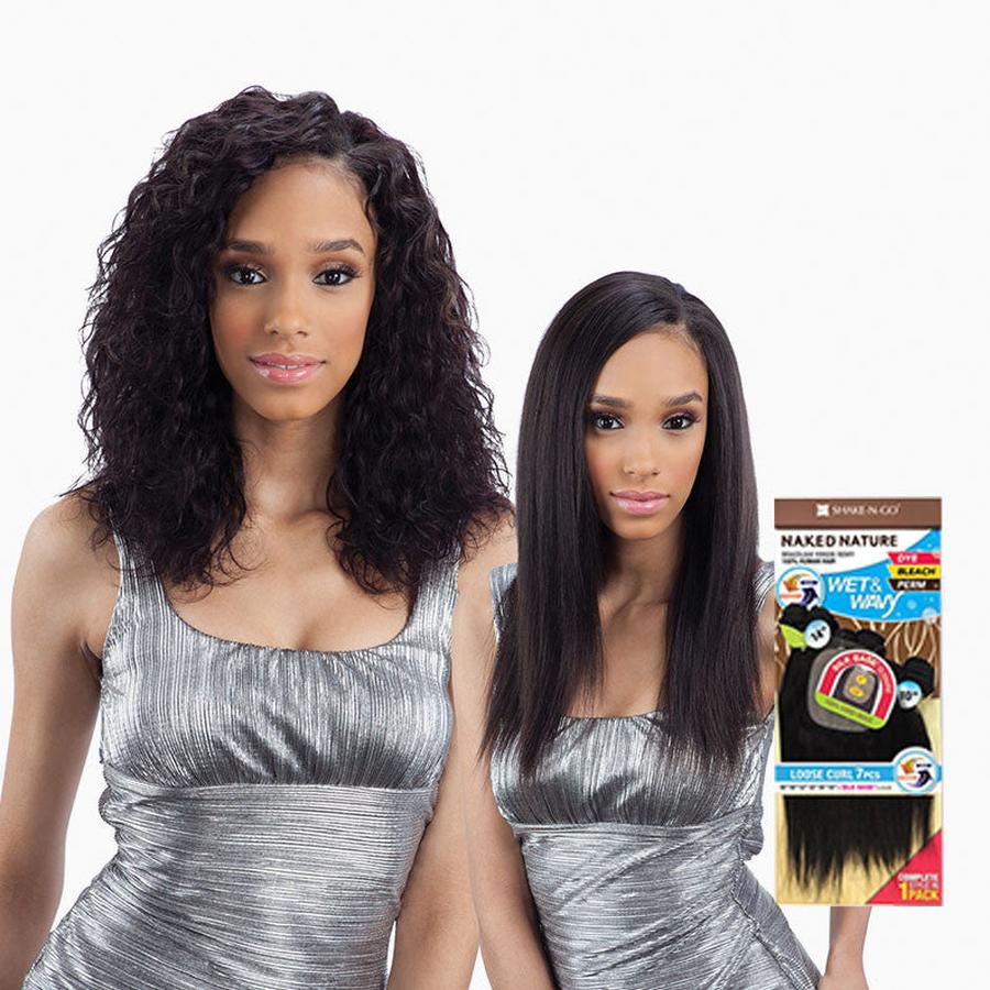 SHAKE N GO wet and wavy loose curl hair featured in two styles for versatile looks