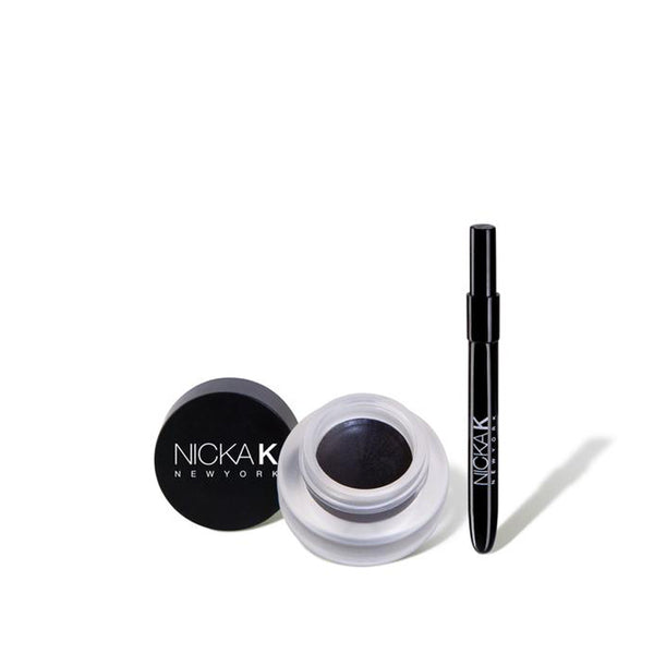 NICKA K gel eyebrow pomade in black with applicator brush for precise eyebrow shaping