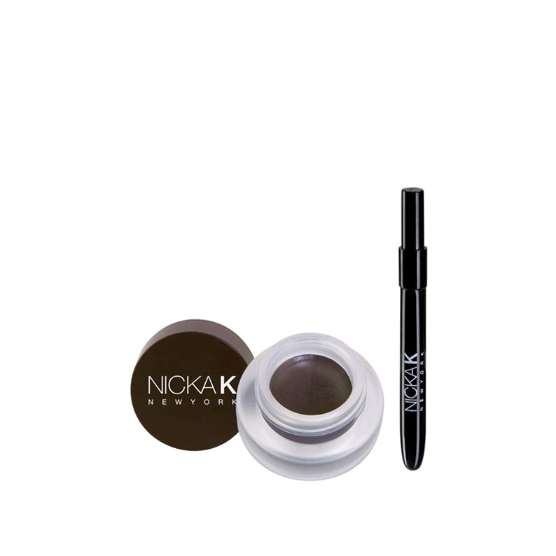 NICKA K gel eyebrow pomade in dark brown with angled brush for precise application