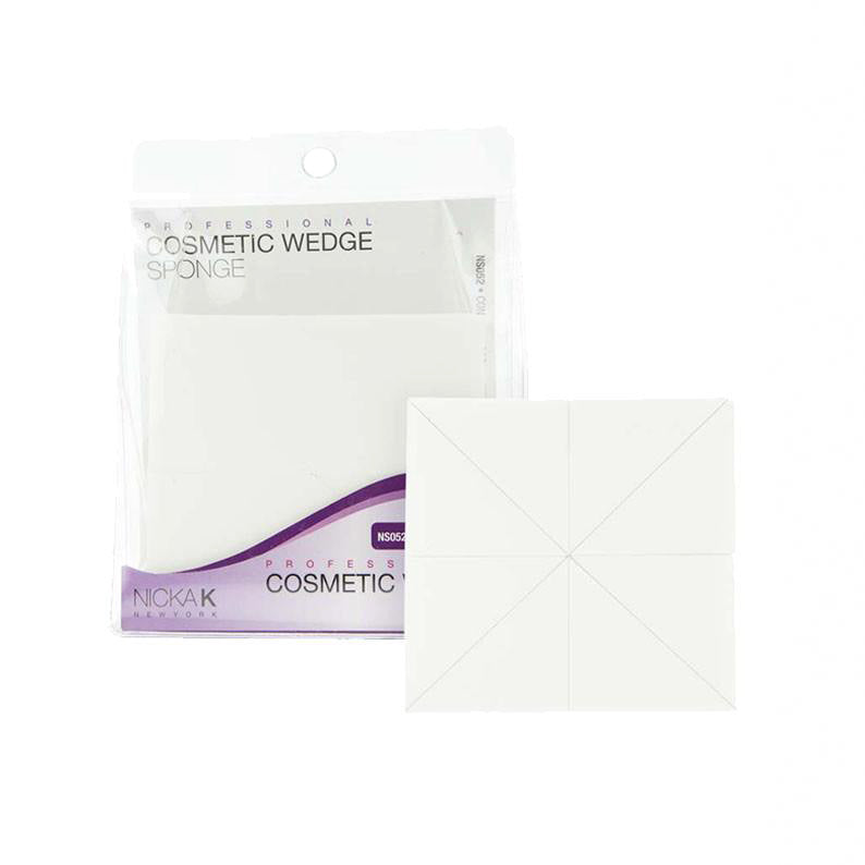 NICKA K white cosmetic wedge sponge pack showing square sponge divided into triangles makeup wedge sponge for liquid foundation