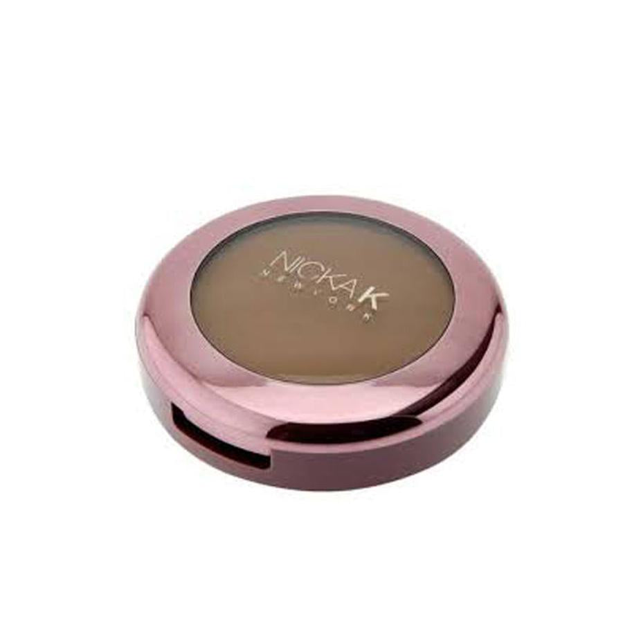 NICKA K mineral pressed powder foundation in rose gold compact showing medium tan shade for touch ups